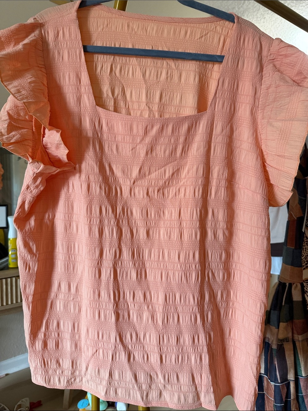 Square Neck Ruffle Sleeve Tunic in Peach